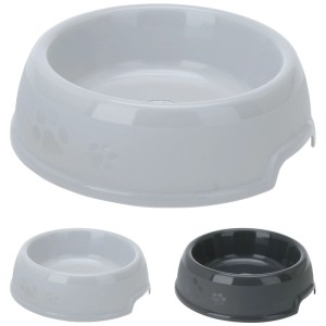 Gamelle pour chien multicolore en plastique, Ø 23cm, avec empreinte de patte. Disponible en plusieurs couleurs.
