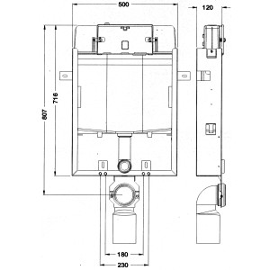 Disegno tecnico Sanitop-Wingenroth Kombi-Set SW 1000 cassetta ad incasso per WC sospeso con dimensioni.