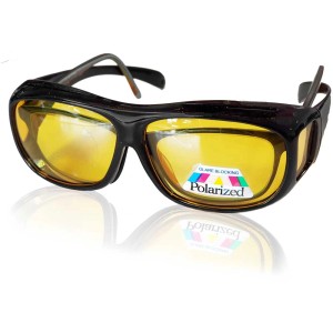 Nachtsichtbrille zum Überziehen mit gelben, polarisierenden Gläsern für klare Sicht bei Nacht.