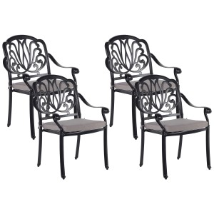 Beliani Set di 4 sedie da giardino Ancona nere con cuscini beige.