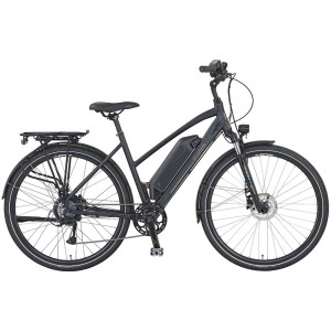 Vélo électrique de trekking pour femme Prophete noir avec 8 vitesses et porte-bagages.
