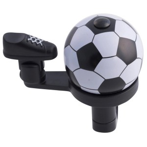Campanello per bici Urban a forma di pallone da calcio, bianco e nero. Campanello con leva a forma di scarpa.