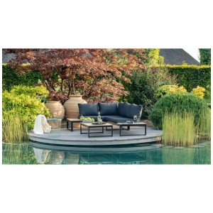 Greemotion Lounge-Set Riola, 3-teilig, anthrazit-schwarz, mit Aluminiumrahmen und Kissen.