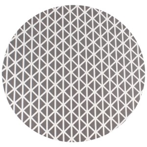 Runder Outdoor-Teppich Panaji aus Polypropylen, grau mit weißem geometrischem Dreiecksmuster.