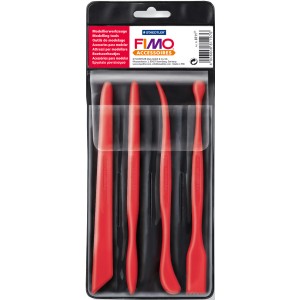 Set d'outils de modelage FIMO avec 4 bâtonnets en plastique rouge dans un étui.