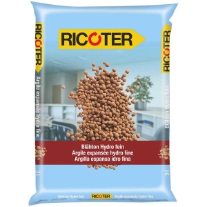 Sacco di argilla espansa Ricoter Hydro fine, adatta per colture idroponiche e come drenaggio.