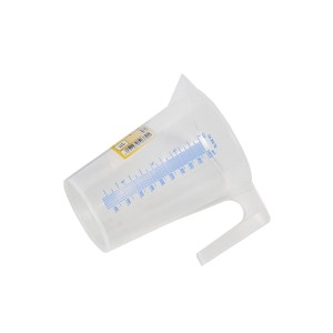 Gobelet doseur transparent LUX 1000 ml avec graduation bleue et poignée.