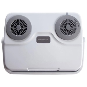 Glacière thermoélectrique Kibernetik KB19 grise, 26 l, vue de dessus. Design compact avec grilles pour voiture & camping.
