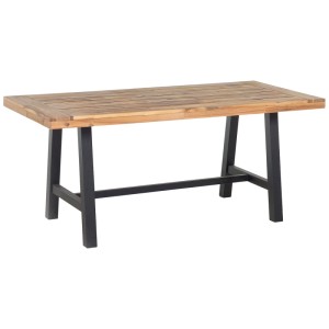 Tavolo da giardino Beliani Scania in legno di acacia con gambe nere.