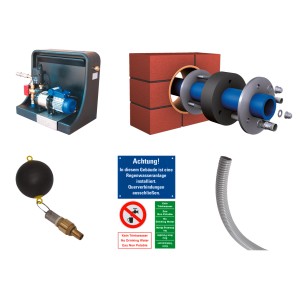 Pacchetto serbatoio interrato 4rain Mono 4.000 l Haus-Premium con accessori per l'utilizzo dell'acqua piovana.