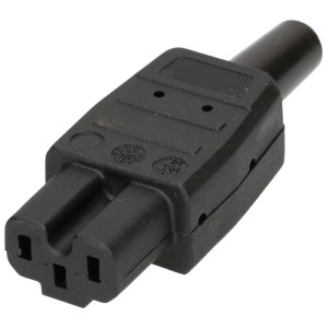 Prise d'appareil noire IEC320 C15A pour connexion d'appareil.