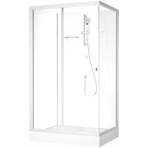Douche complète Aurlane, carrée, 115x90x205 cm, argent mat, avec douchette et receveur en acrylique.