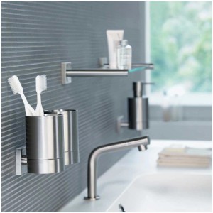 Spirella Zahnputzglas Nyo Steel Brushed im modernen Bad-Design.
