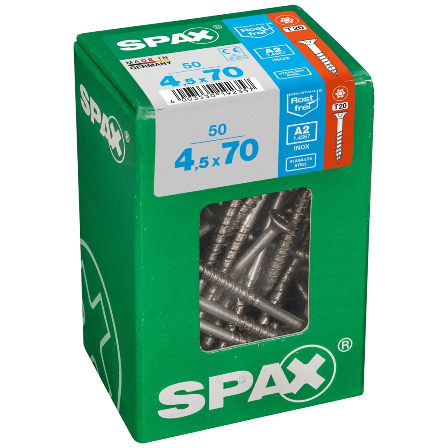 Spax Vis en acier inoxydable TRX A2 filetage partiel 4,5 x 70 mm / 50 pcs