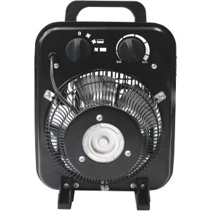 Stufa elettrica Vitavia 2kW per serra, corpo nero con ventola e comandi.