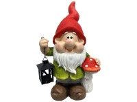 Gartenzwerg mit Fliegenpilz und Laterne Magnesia 45 cm