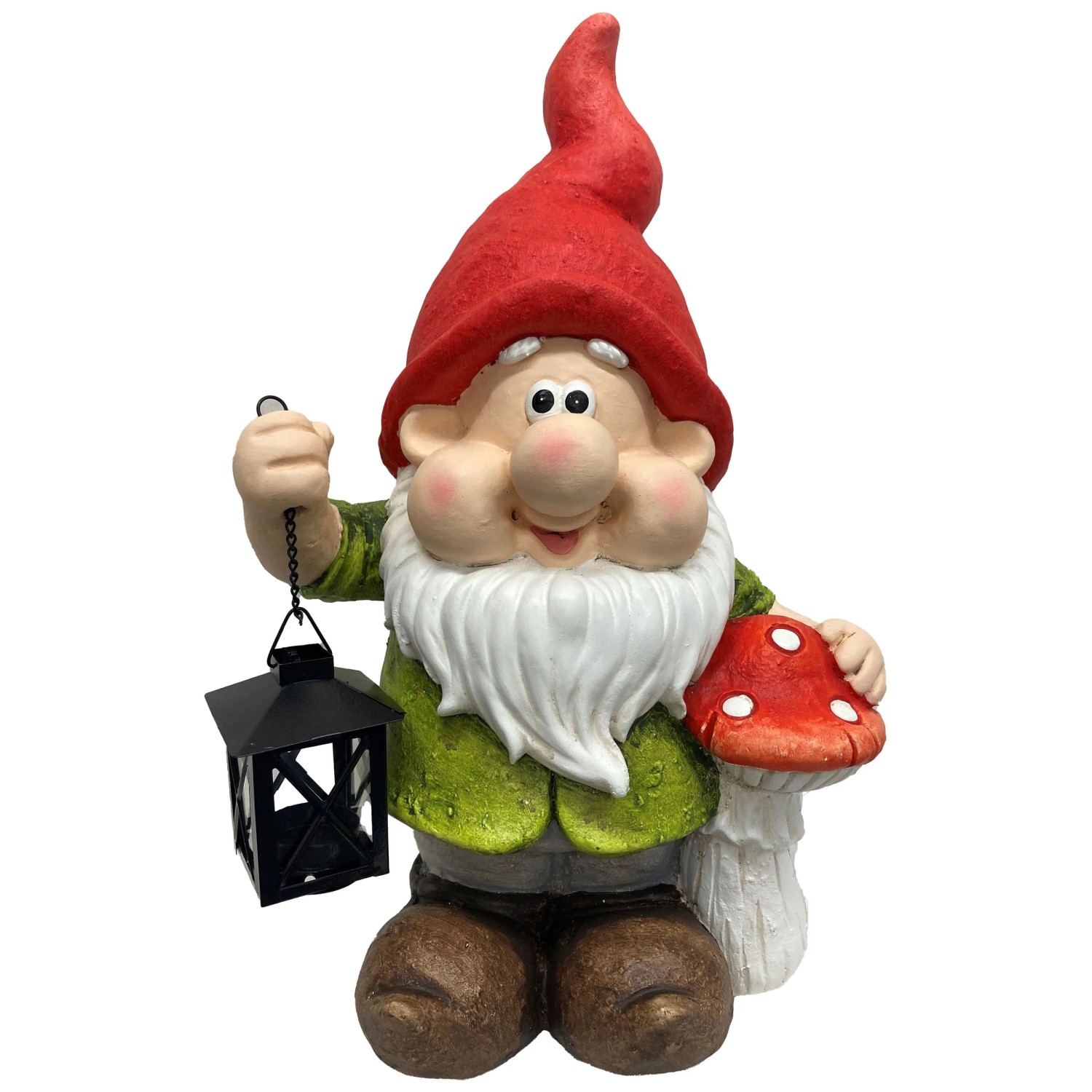 Gartenzwerg Mit Laterne Und Sack – Handbemalte Gartendekoration Aus Kunstharz (wetterfest)