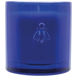Blaue La Rochere Duftkerze Abeille Winter Garden im Glas mit Bienenmotiv, 9x10 cm.