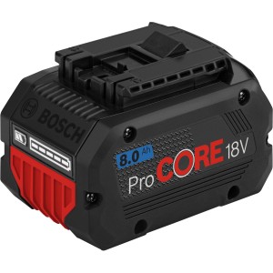 Batterie Bosch Professional ProCore 18V 8Ah pour outils électroportatifs, noire avec accent rouge.
