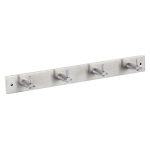 Fein geschliffene Edelstahl Hakenleiste mit 4 Haken und 298 mm Lochabstand.