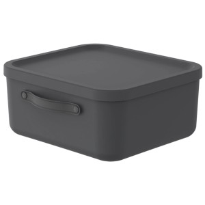 Rotho Mythen Aufbewahrungsbox 20l in Charcoal Schwarz. Stapelbare Kunststoffbox mit Deckel und Tragegriff.