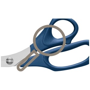 Dettaglio delle forbici di sicurezza Martor Secuplus 567 MDP blu in acciaio inox.