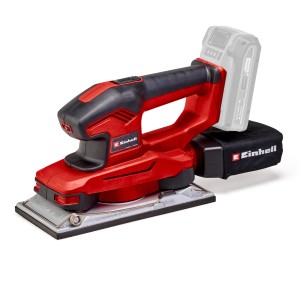 Ponceuse vibrante sans fil Einhell Power X-Change TE-OS 18/230 Li Solo, rouge/noir, avec sac à poussière.