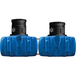 4rain Flat M Flachtank, 6000 l, citerne enterrée bleue avec puits noir.