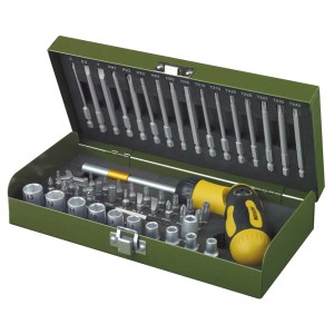 Set cacciaviti Proxxon, 54 pezzi, con cacciavite a cricchetto e inserti in custodia d'acciaio.