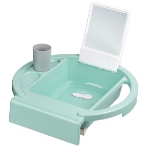 Lavabo enfant Rotho Kiddy Wash menthe avec miroir, gobelet et porte-savon.