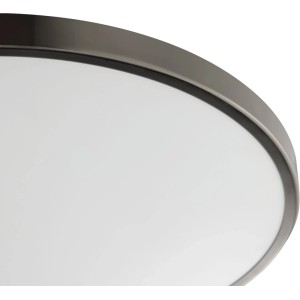 Plafonnier LED Nova rond, plat, noir et blanc, avec bord sombre et surface lumineuse blanche.