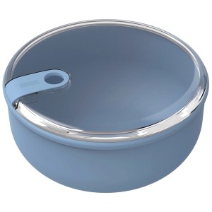 Contenitore rotondo blu Rotho Ela da 1,8 l con coperchio trasparente e chiusura a clic.