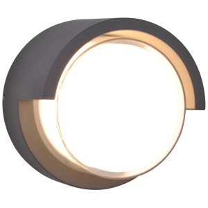 Applique murale LED Mondilux Cortona, Ø 17cm, 8W, lumière extérieure anthracite.