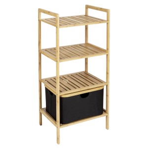Étagère Ecori à 3 niveaux avec panier cappuccino. Étagère de salle de bain en bambou, idéale pour salle de bain et salon.