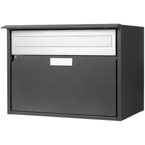 Boîte aux lettres Alu 400 gris foncé métallisé avec fente à lettres et compartiment de retrait.