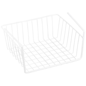 Cesto da scaffale MSV in acciaio bianco, 14x30x25,5 cm, per cucina e casa.