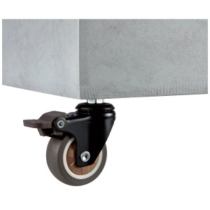 Dettaglio: Fioriera grigia in fibreclay con ruote per un design flessibile del giardino.