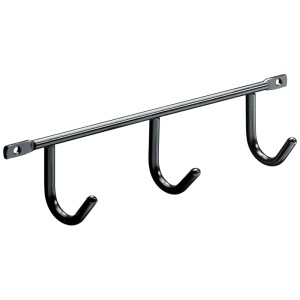 Appendiabiti Hettich con 3 ganci in acciaio, nero, per montaggio a parete. Barra appendiabiti per cucina, corridoio o officina.