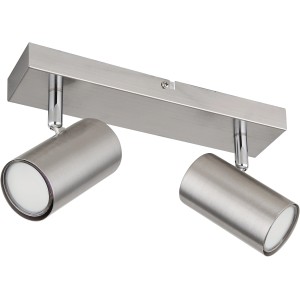 Globo Faretto Robby, 2 luci, nickel opaco. Lampada da soffitto moderna con due faretti.