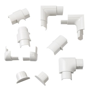 Kit d'accessoires D-Line pour goulotte demi-ronde 30x15mm, 10 pièces, blanc : connecteurs, angles, embouts.