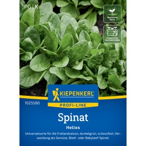 Kiepenkerl Épinard Helios F1 Hybride : Graines d'épinard résistant et à haut rendement avec des feuilles vert foncé.
