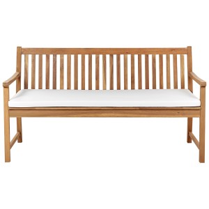 Coussin Beliani Vivara crème sur banc de jardin, 5x152x54 cm.