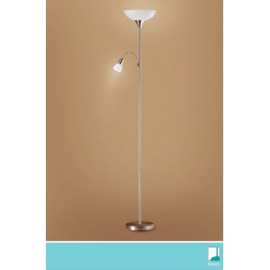 Lampadaire Eglo UP 2, 2 lampes, avec liseuse, nickel mat. Lampadaire pour salon.