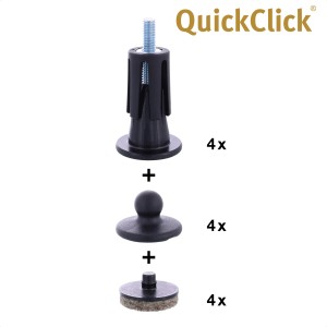 Kit de patins à rotule Wagner QuickClick, 4 pièces, marron, pour tubes Ø 14 mm. Patins pour meubles pour une protection optimale des surfaces.