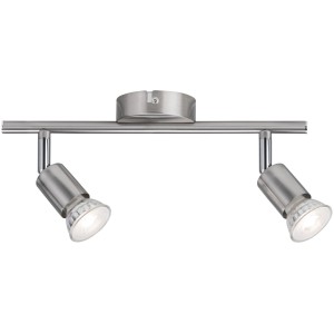 Spot à deux lampes en nickel mat avec douille GU10, 2 x 10 W, pour montage au plafond.
