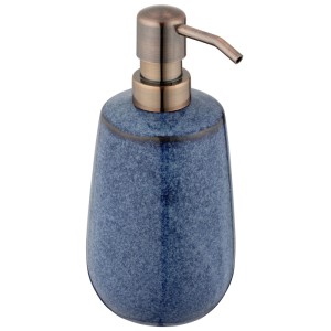 Dispenser sapone Wenko Sirmione in ceramica blu con pompa color rame, capacità 0,43 l.