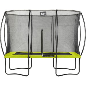 Trampolino da giardino rettangolare EXIT Silhouette verde con rete di sicurezza.