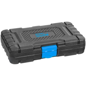 Jeu de douilles et d'embouts Güde GSB 130, 130 pièces, dans un coffret noir avec fermeture bleue.