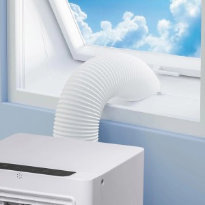 Joint d'étanchéité Hot Air Stop pour fenêtre de toit avec tuyau fixé à la fenêtre ouverte.