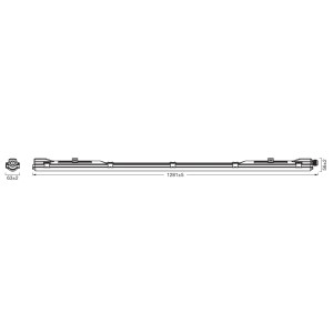 Dessin technique du luminaire LED étanche Osram DampProof Val Plus, longueur 128,1 cm.